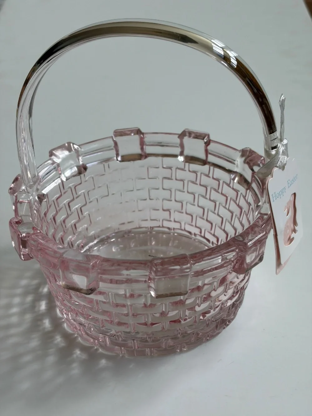 brand new Barely-Pink Clear Glass EASTER BASKET Candy Dish
